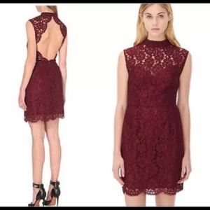 Sandro open back lace burgundy floral dress